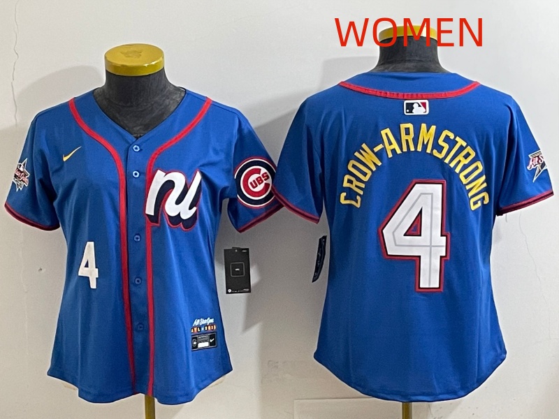 Women Chicago Cubs #4 Crow-Armstrong Blue MLB All star Nike 2025 Jersey style 001->women mlb jersey->Women Jersey